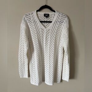 Women’s Emanuel Ungaro, long-sleeve V-neck Open Knit chevron pattern Sweater SzL